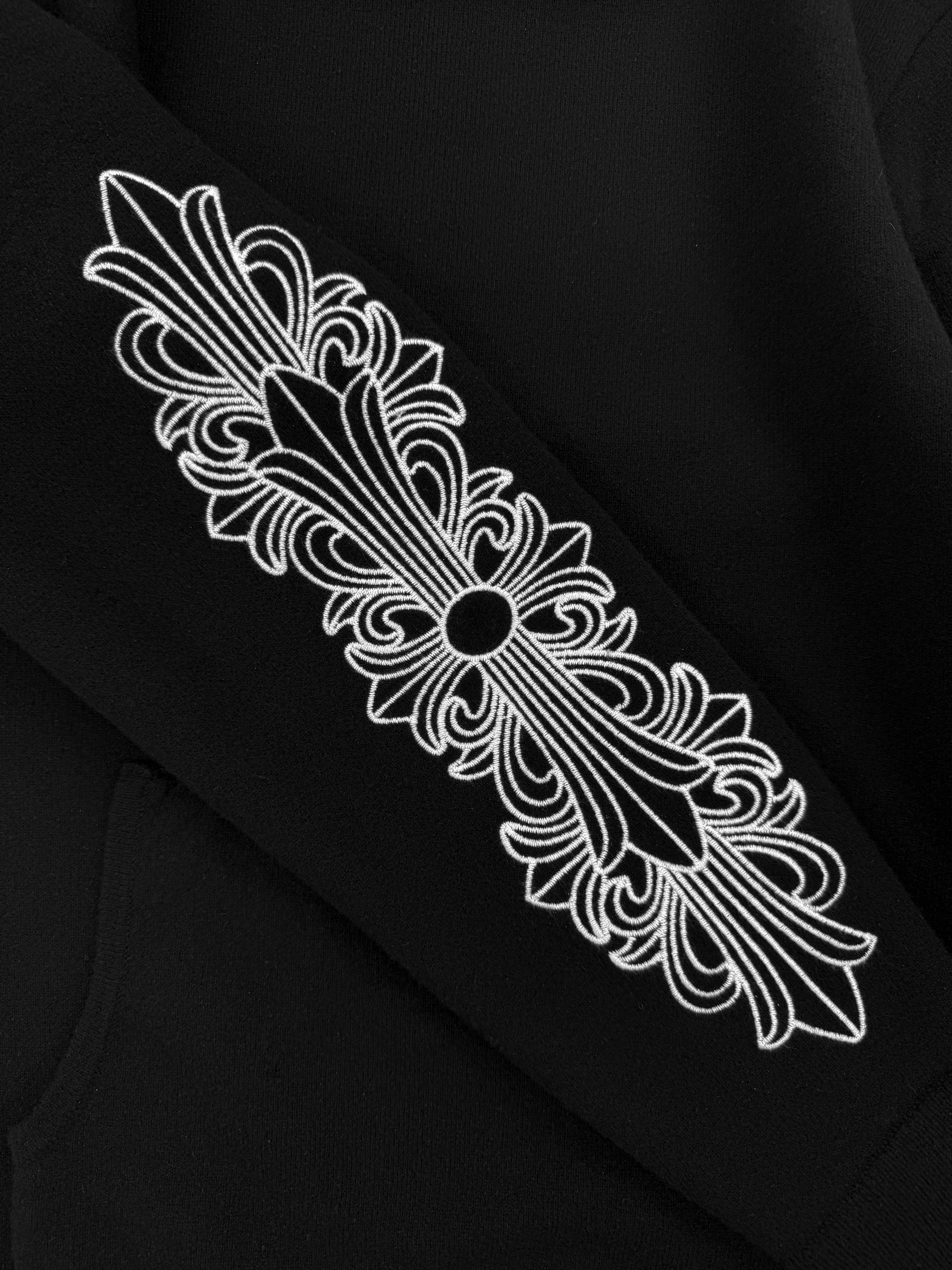 Chrome Hearts Floral Sleeve Cashmere Embroidered Black Hoodie