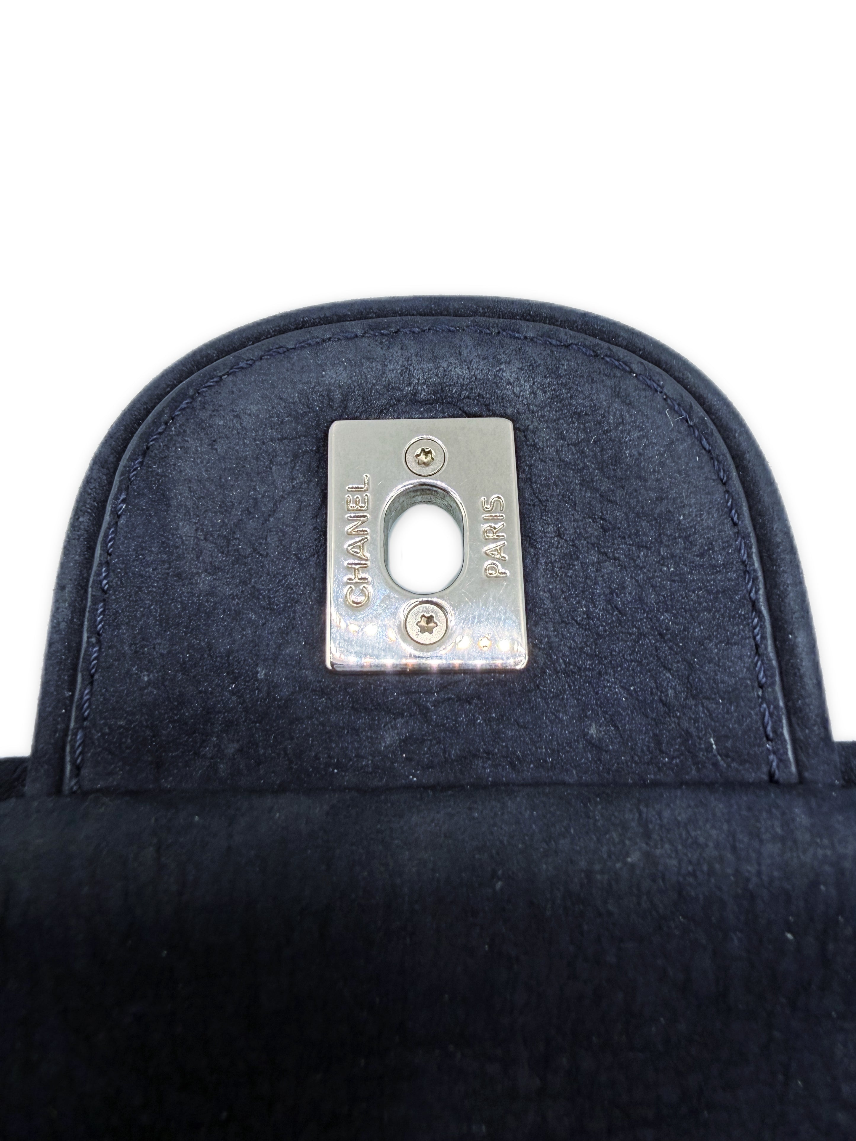 Chanel Nubuck Leather CC Navy Blue Large Flap Bag