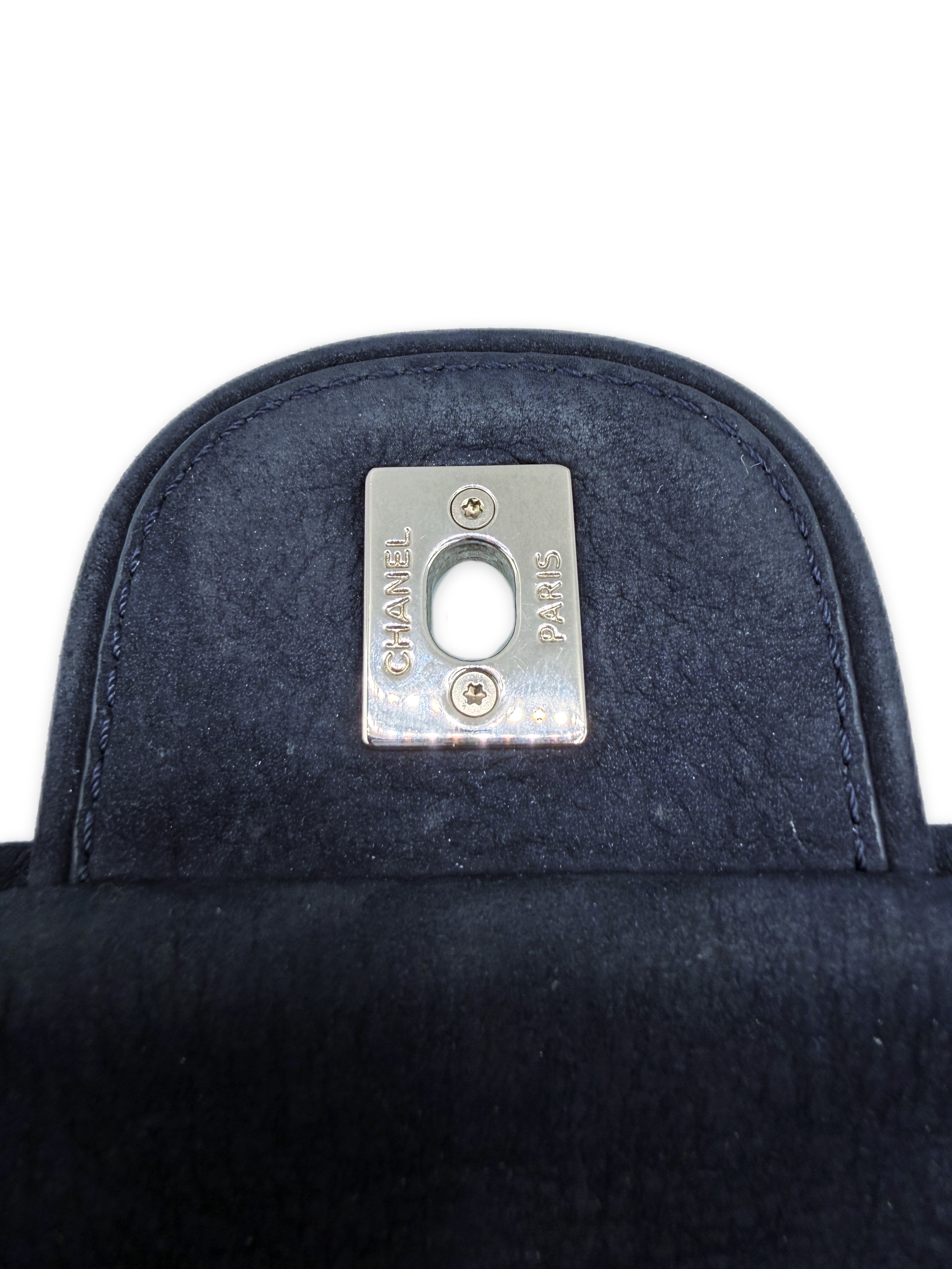 Chanel Nubuck Leather CC Navy Blue Large Flap Bag