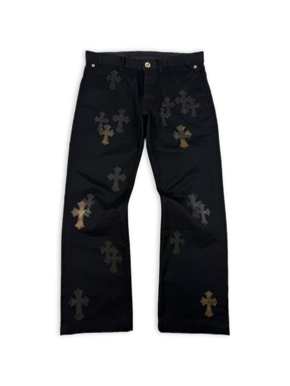 Chrome Hearts 40 Cross Patch Camo Leather Black Chino Pants