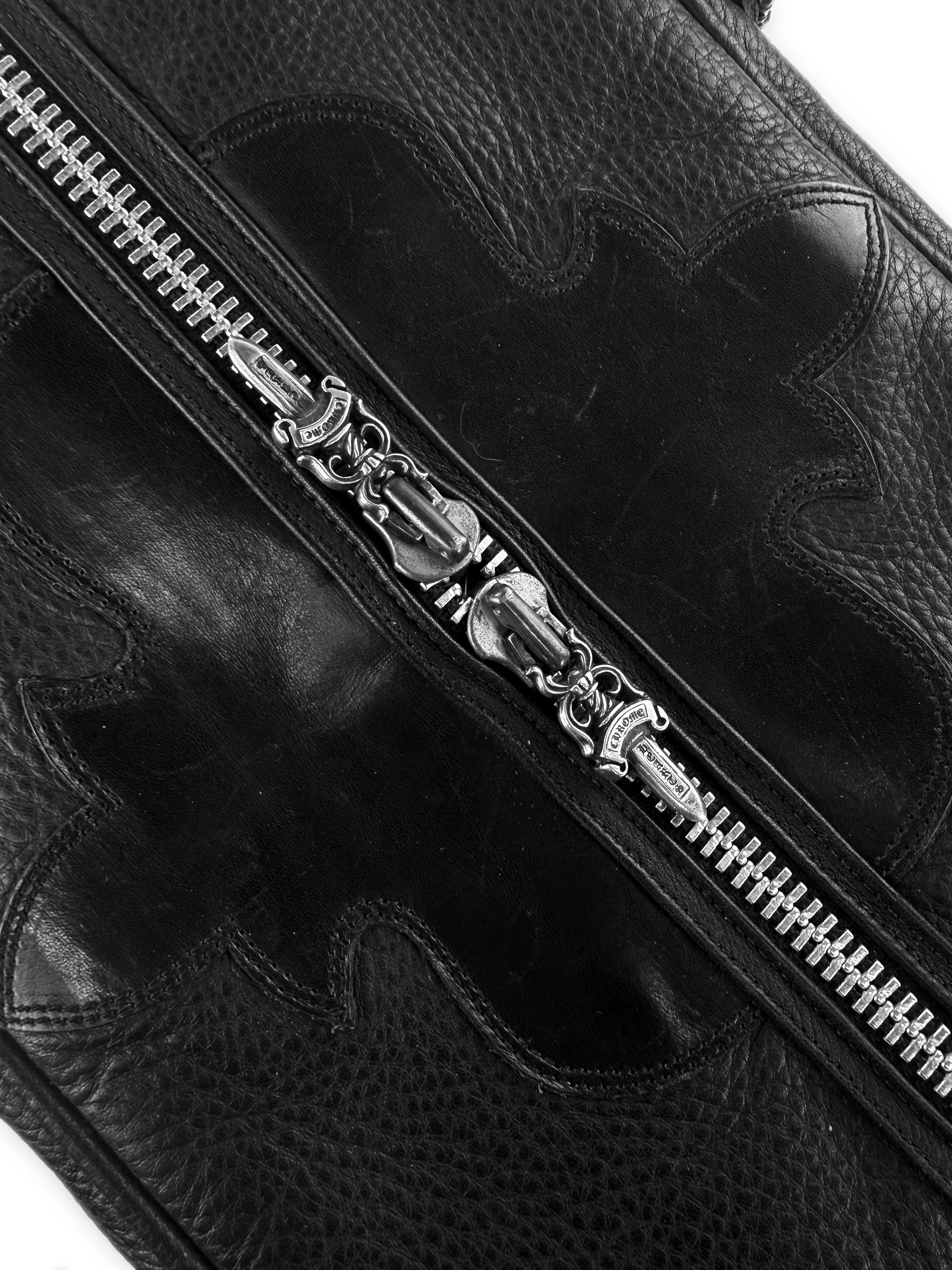 Chrome Hearts Fleur Black Leather Large Weekender Duffle Bag