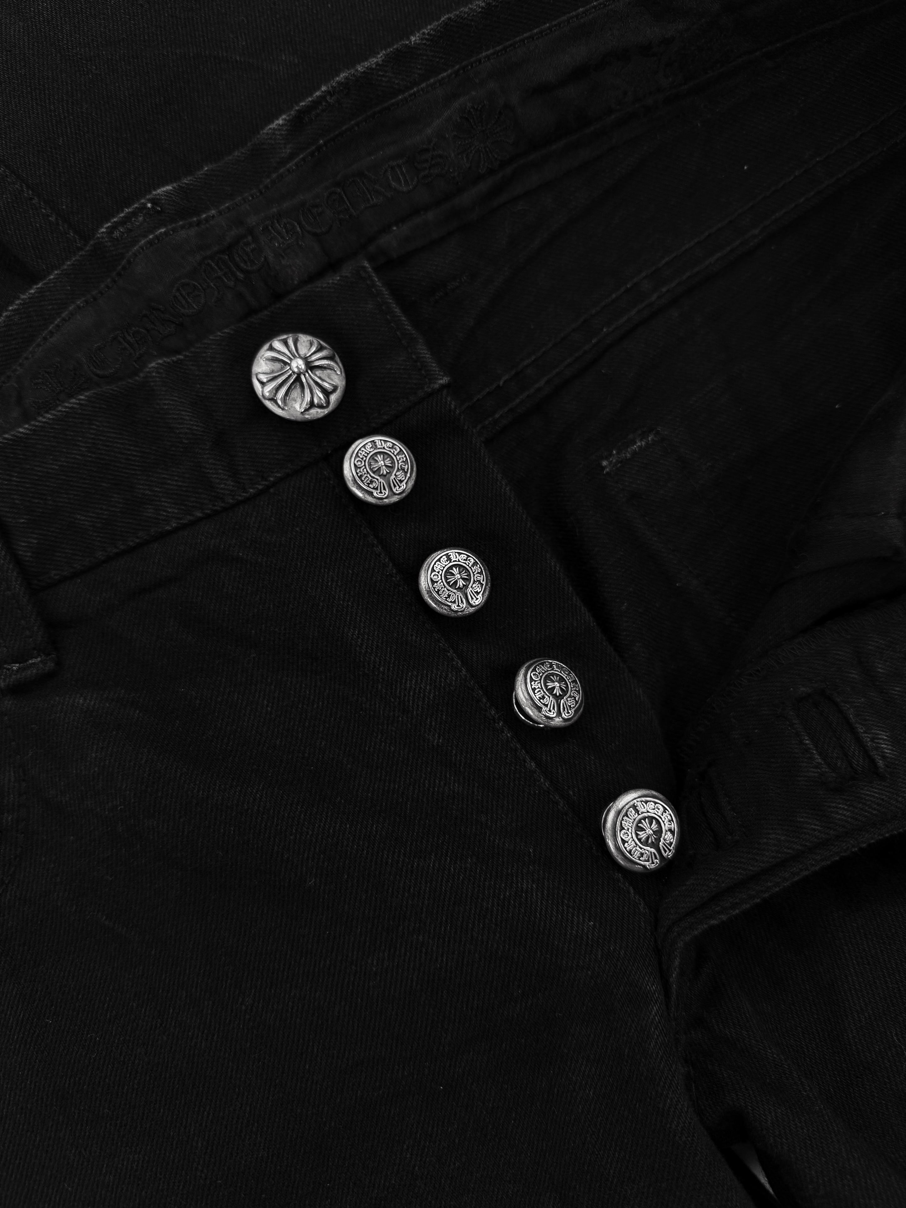 Chrome Hearts Flared Cut Black .925 Silver Denim Jeans
