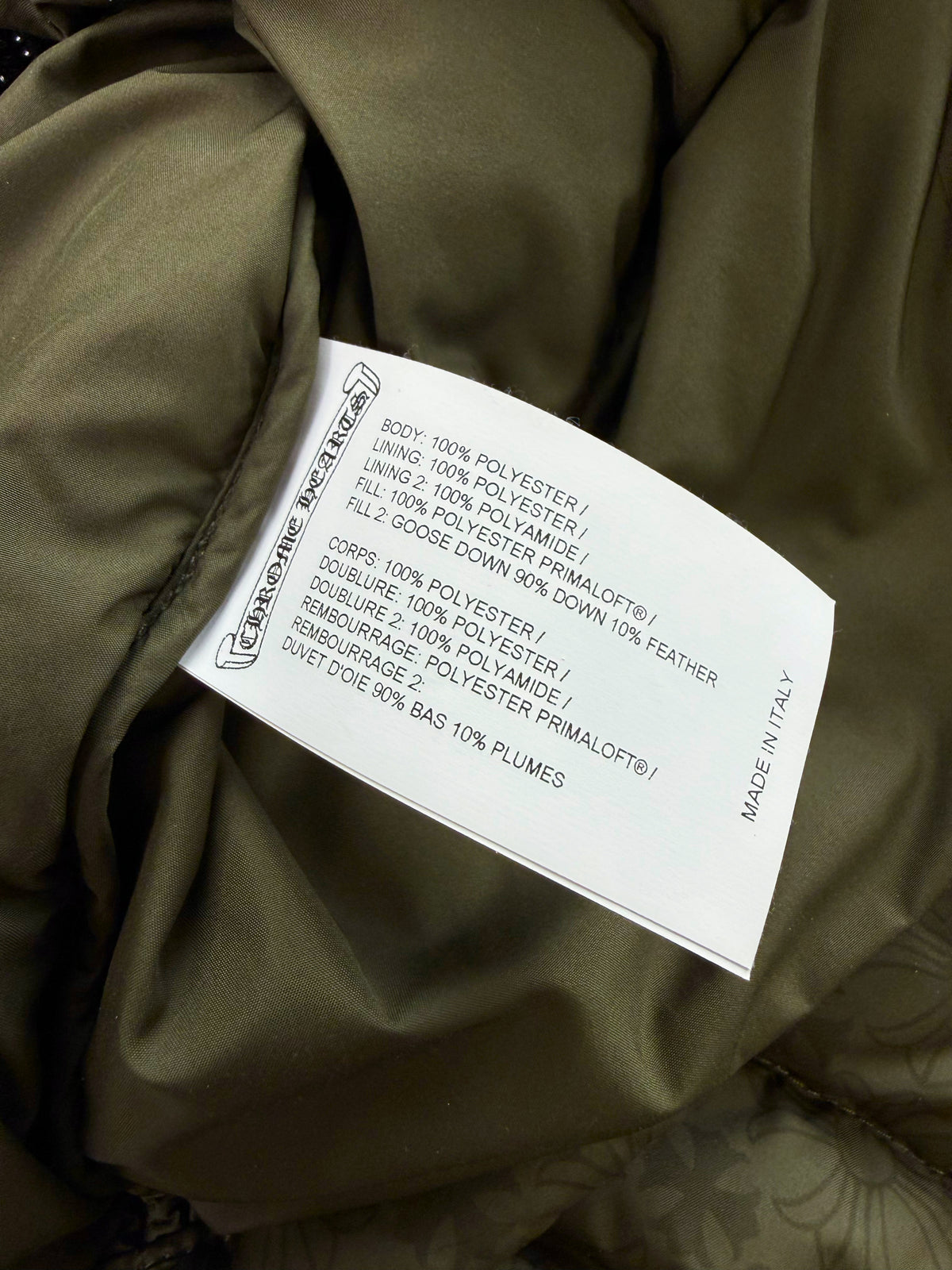 Chrome Hearts Olive Green Monogram Down Fill Puffer Jacket