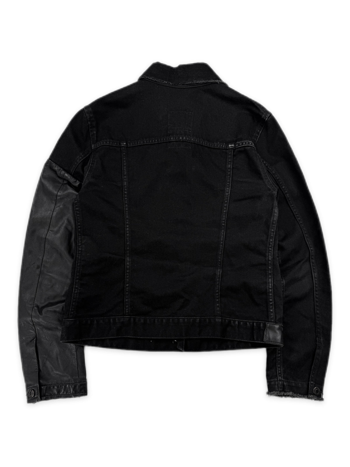 SS03 Helmut Lang Leather Sleeve Black Denim Trucker Jacket