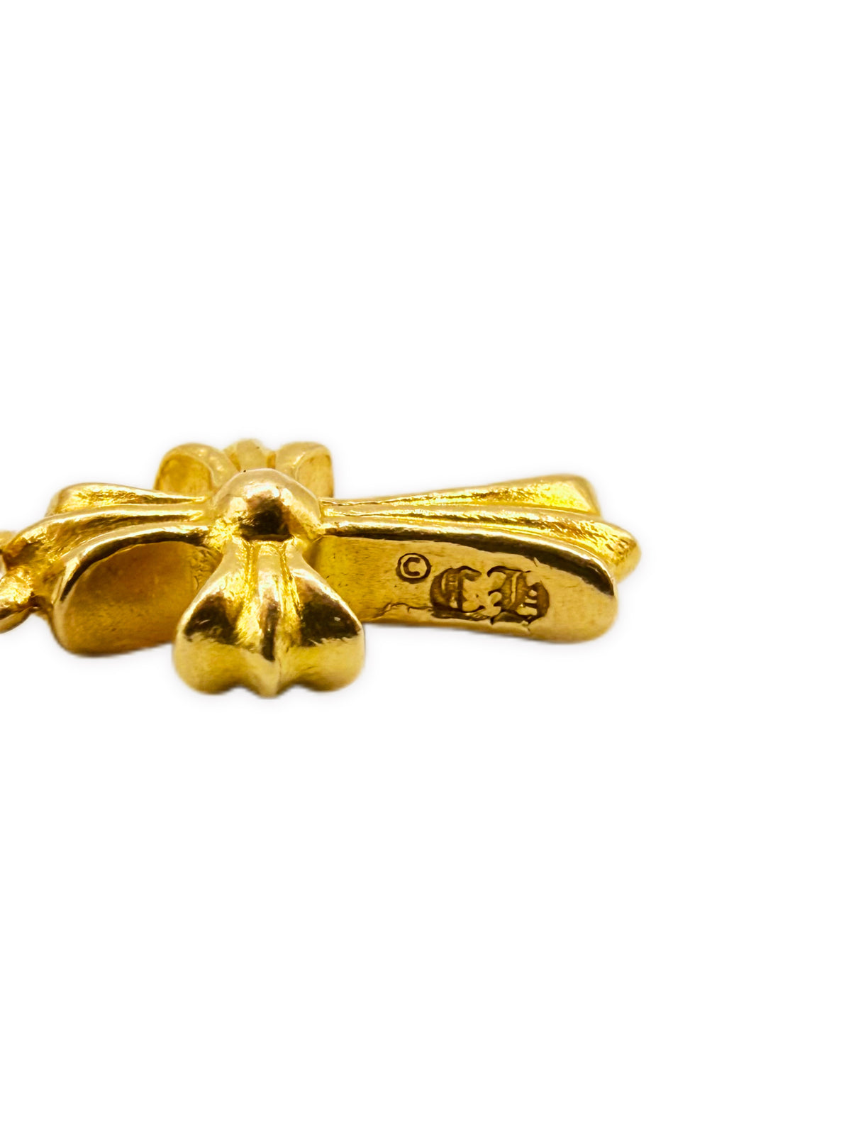 Chrome Hearts 22k Gold Pavé Diamond Factory Set Baby Fat Cross Pendant