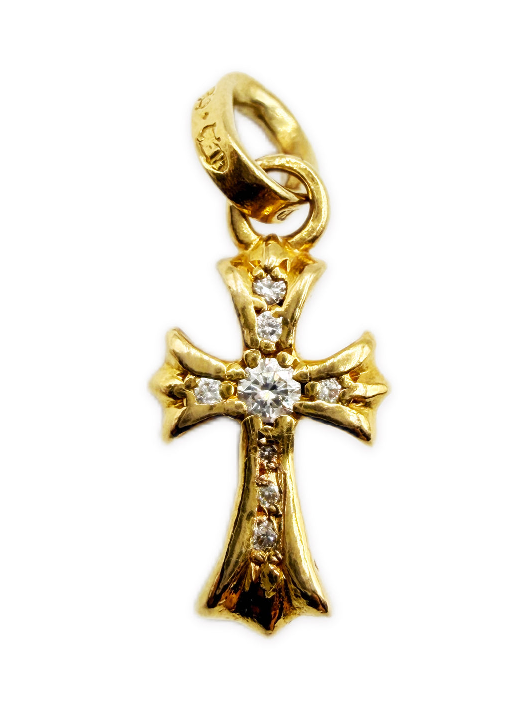 Chrome Hearts 22k Gold Pavé Diamond Factory Set Baby Fat Cross Pendant