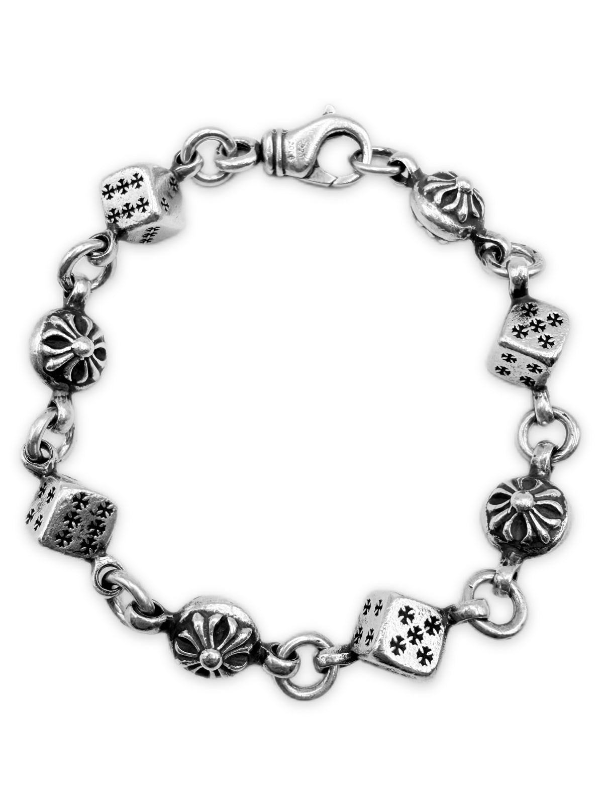 Chrome Hearts Dice Cross Ball 8 Link .925 Silver Bracelet