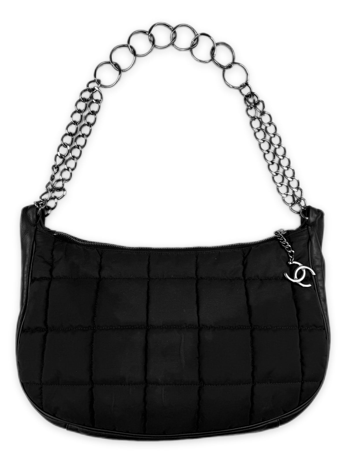 Chanel Quilted Black Nylon  ‘Hobo’ Bag With Chain Strap