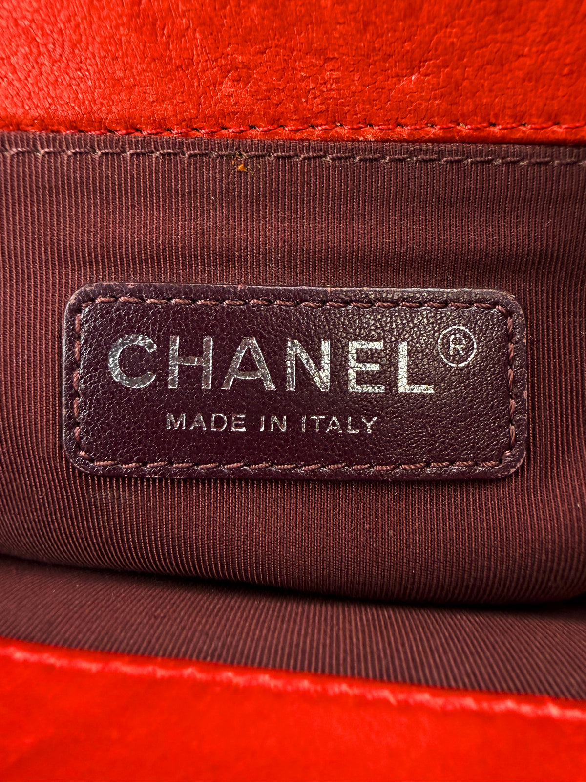 Chanel Studded Red Quilted Leather Medium Boy Bag