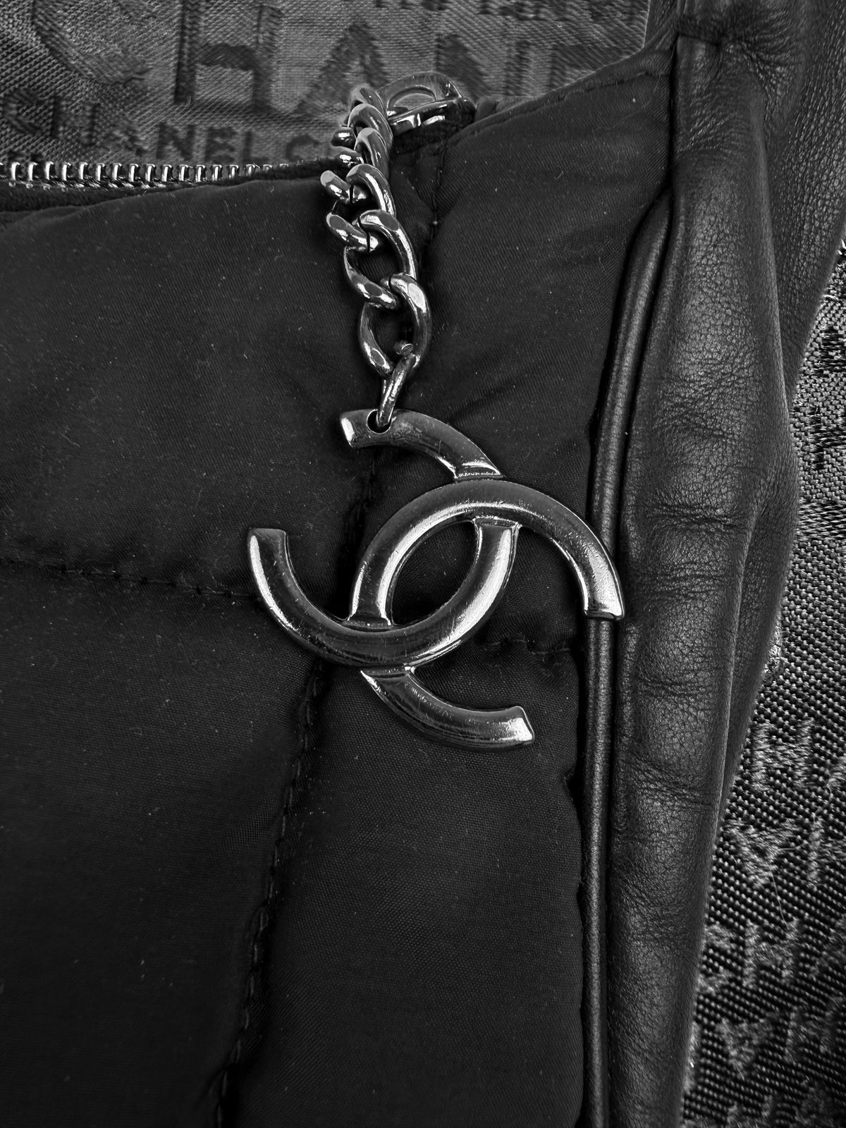 Chanel Quilted Black Nylon  ‘Hobo’ Bag With Chain Strap