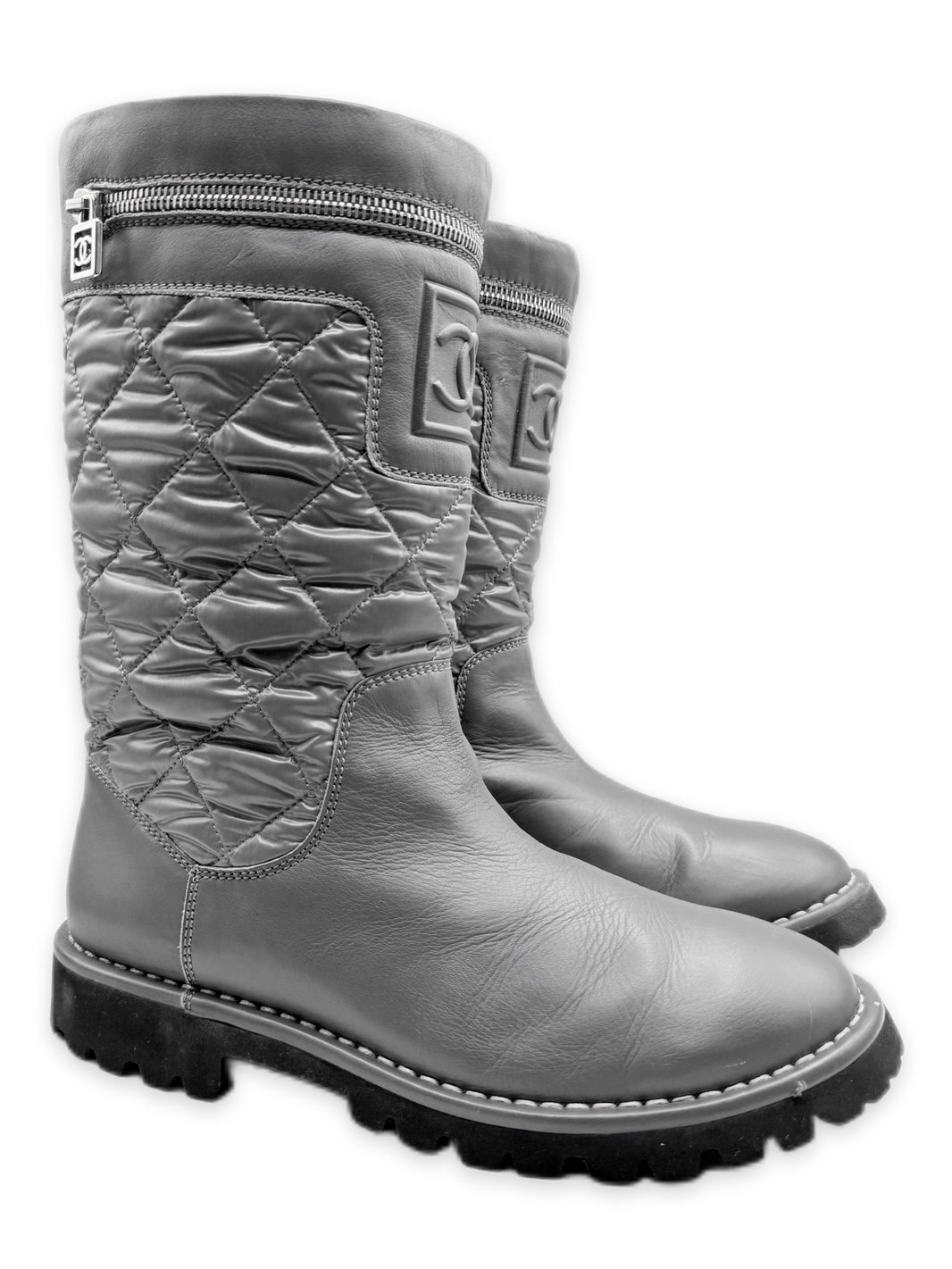 Chanel CC Logo Black Leather Moto Hi Top Boots