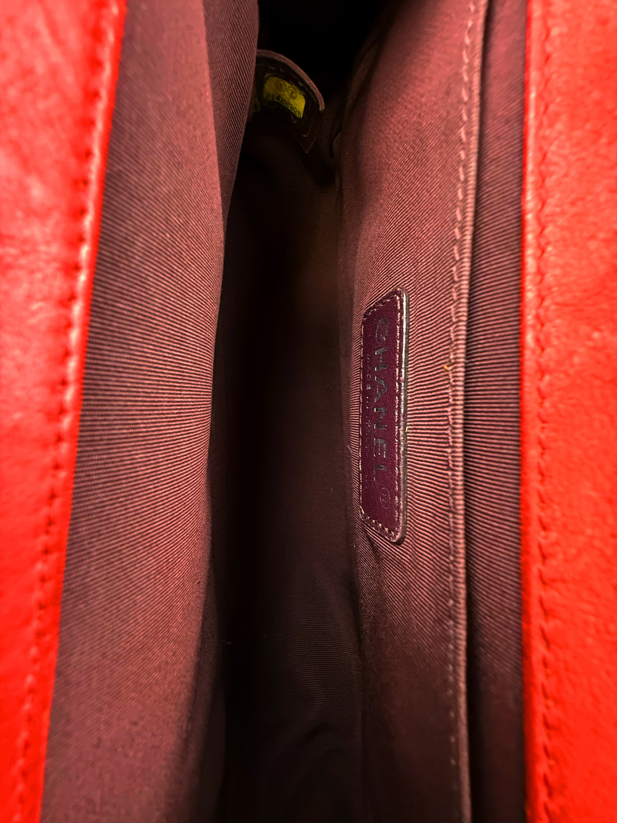 Chanel Studded Red Quilted Leather Medium Boy Bag