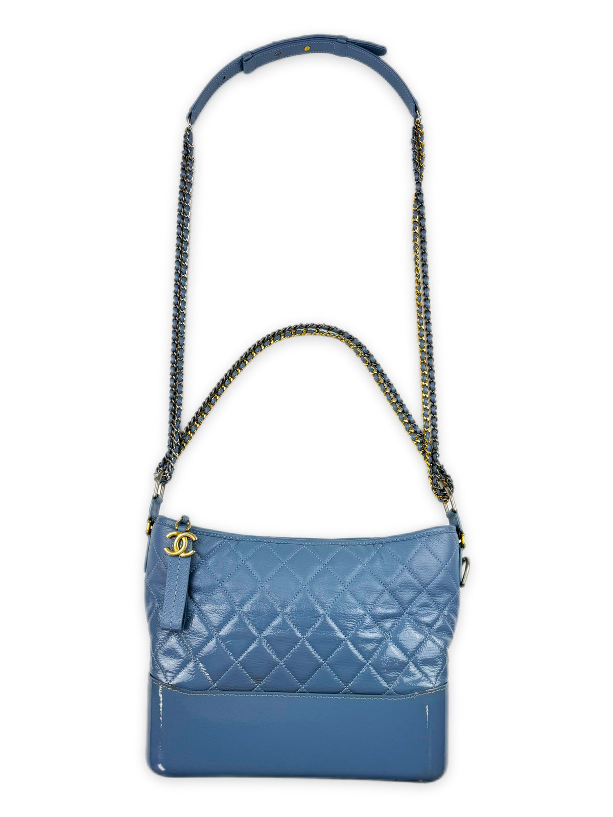 2018 Chanel ‘Gabrielle’ Quilted Goatskin Patent Leather Blue Bag