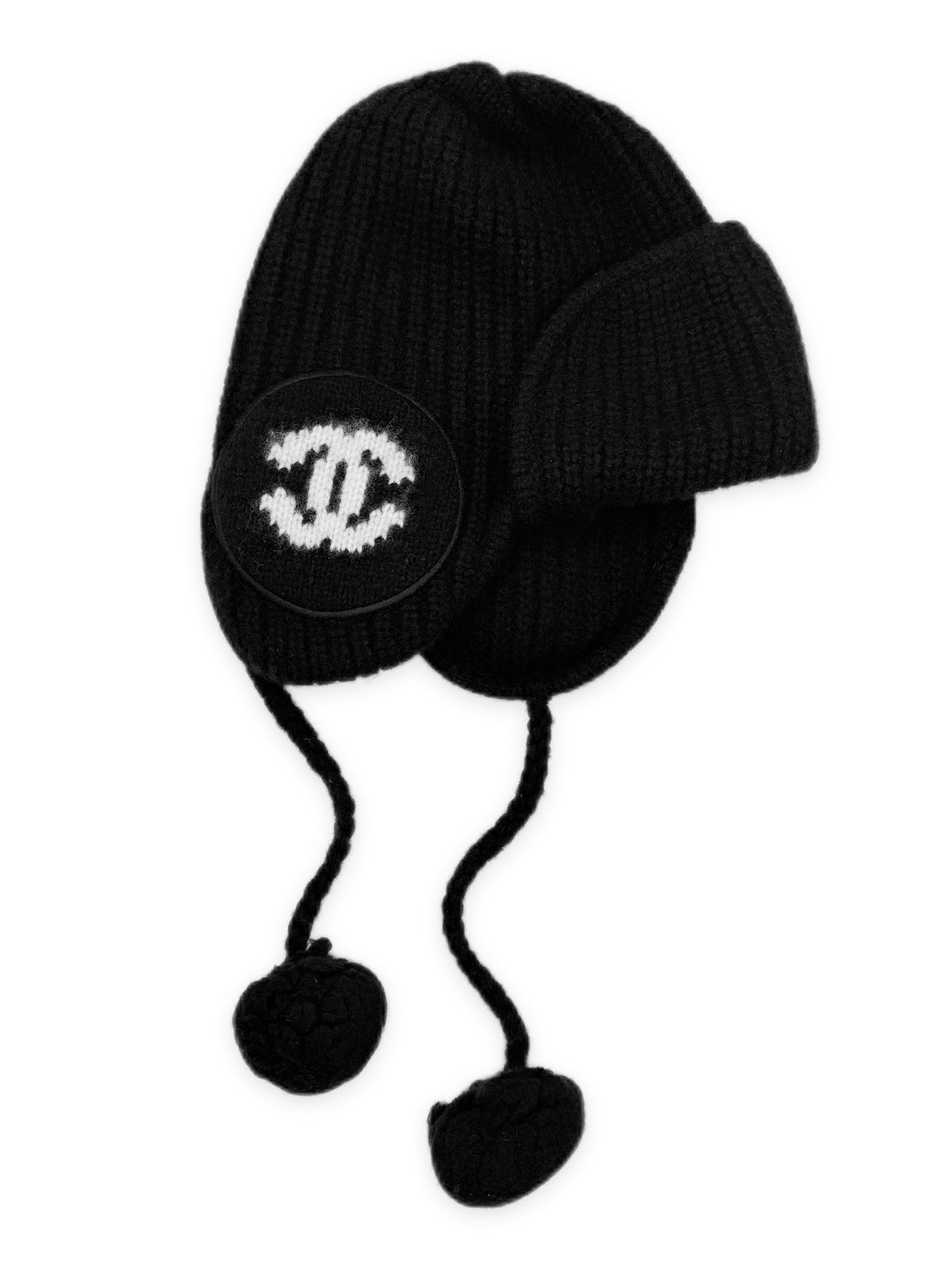 Chanel Cashmere CC Black Knitted Pom Pom Hat
