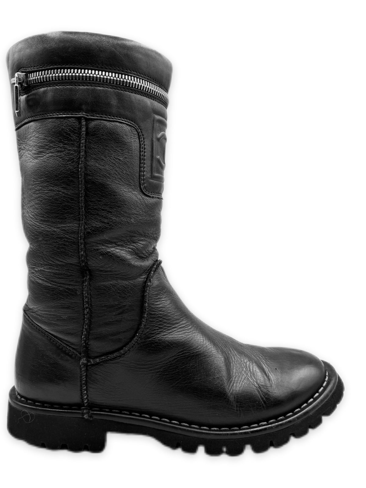 Chanel CC Logo Black Leather Moto Hi Top Boots